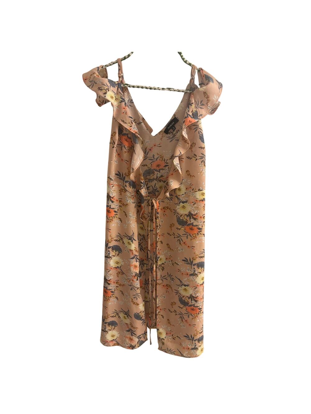 Aakaa Duster Dress Swim Cover Ruffle Sleeve Floral Adjustable Womens Size Small